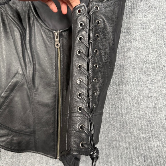 Harley Davidson Size XL Vest Black Moto Motorcycle Genuine Leather Lace Up Side - Picture 4 of 9